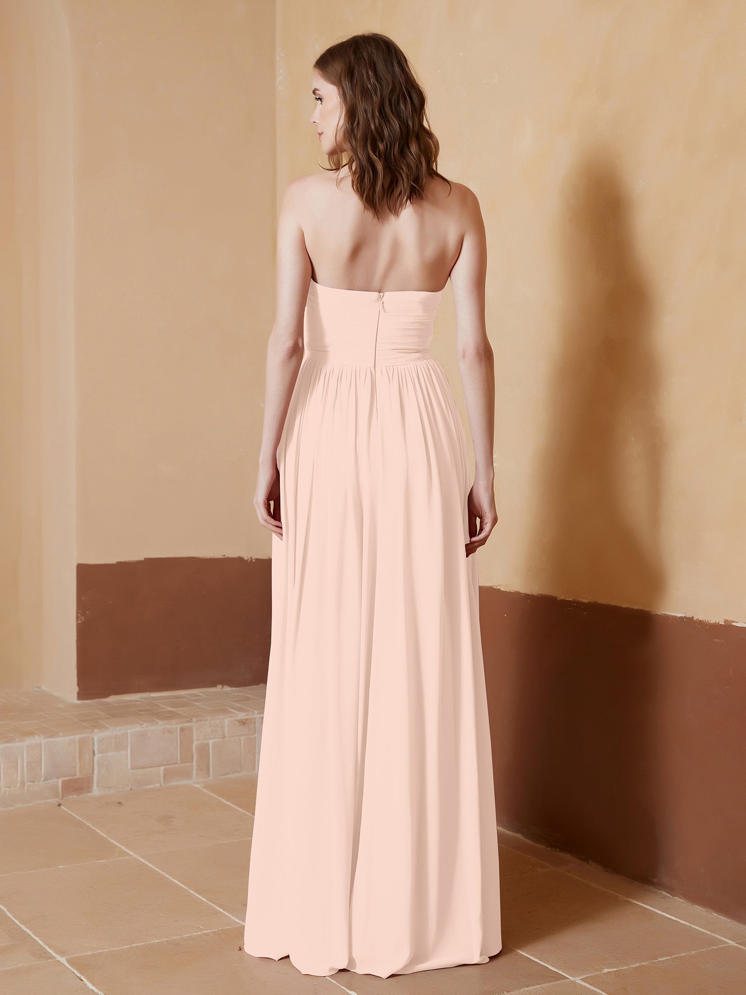 Strapless Chiffon Full Length Dresses Pearl Pink